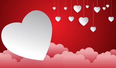 mutlu Sevgililer günü, kalp şekli float gökyüzü, kağıt sanat tarzı.