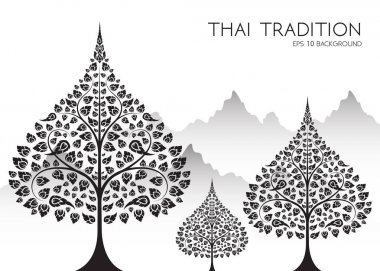 Tay geleneği, vesak günü, vektör Buddha ve Bodhi ağacı