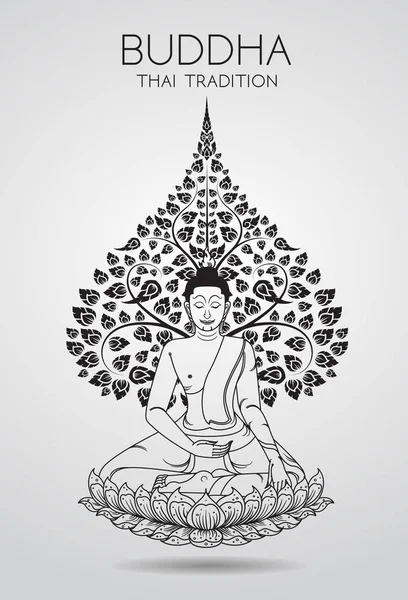 Bouddha et Bodhi arbre de tradition thaï, jour de vesak, vecteur — Image vectorielle