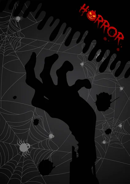 Z życzeniami na ręce Zombie horror noc pająków internetowych backgrou — Wektor stockowy