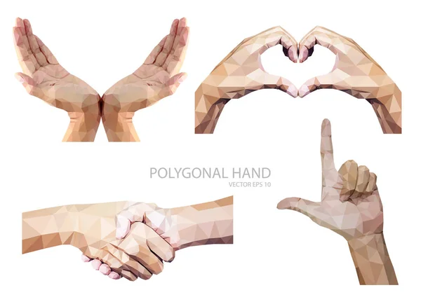 Set of polygonal hands gesture isolated on white background — Stock Vector