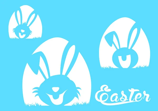 Frohe Ostergrüßkarte mit Hase, Hase und Eiern — Stockvektor