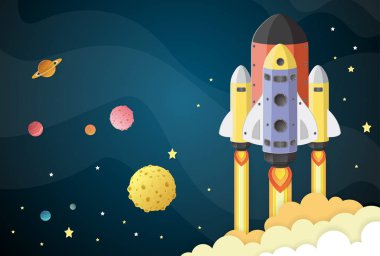 uzayda Ay'da uzay gemisi çizgi film