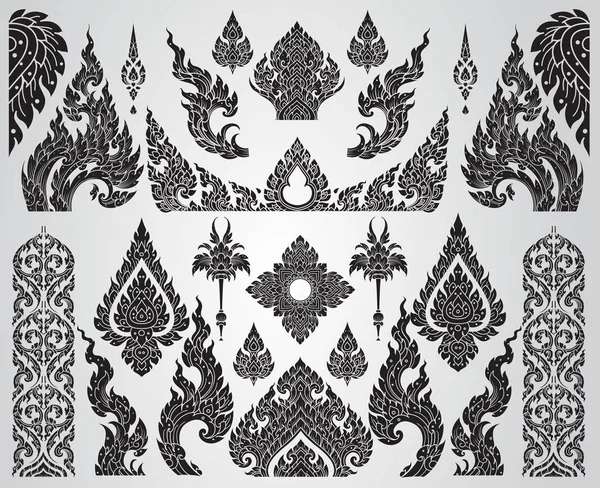 Uppsättning av thailändsk konst element, dekorativa motiv. Etniska konst, ikonen vektor — Stock vektor