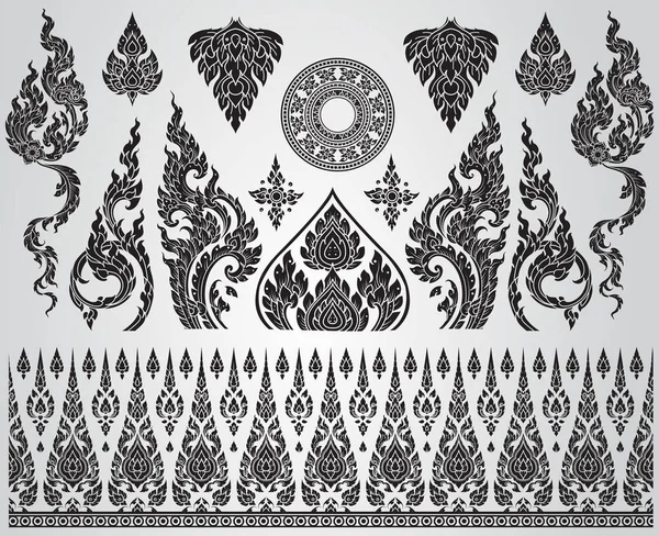 Uppsättning av thailändsk konst element, dekorativa motiv. Etniska konst, ikonen vektor — Stock vektor