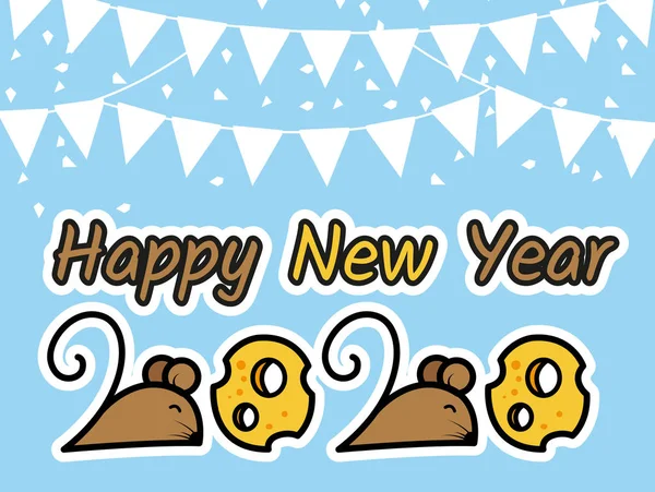 Feliz Año Nuevo 2020, el ratón en el número 2 y el queso en el número 0.vector — Archivo Imágenes Vectoriales