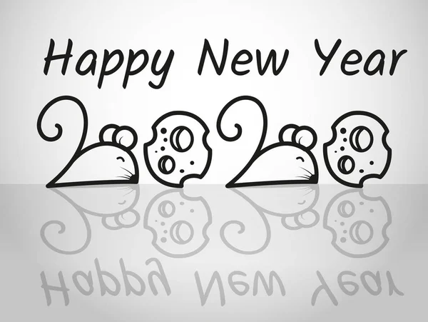 Happy New Year 2020, the mouse in number 2 and the cheese in number 0.vector Royalty Free Stock Vectors