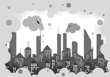 Tehlikeli sis ve sis ile Pm2.5 şehri. Şehir merkezinde sağlıksız hava kirliliği tozu dumanı.