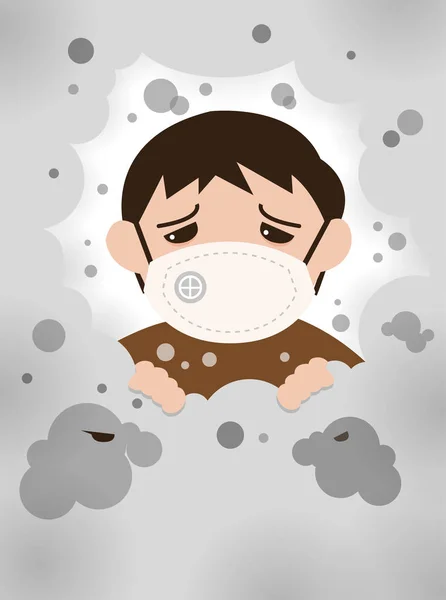 Pm2.5 dítě s nebezpečným oparem a mlhou.Nezdravý kouř znečištěného vzduchu.vektor Stock Ilustrace