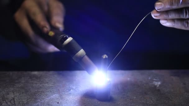 Welding work by TIG welding to repair detail — Stock Video