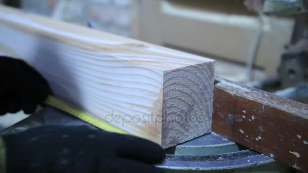 Sega circolare taglio assi di legno in officina . — Video Stock