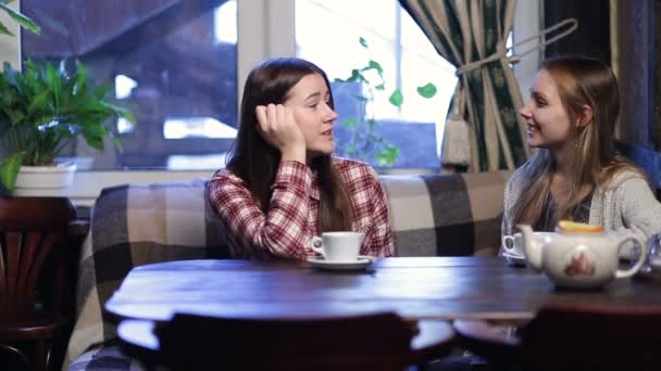 Groupe de filles amis réunion pour le café et parler — Video