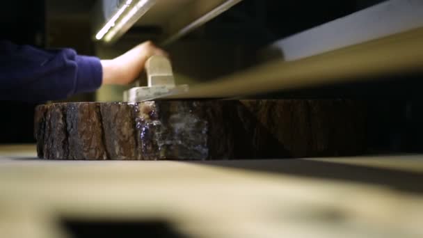 Working with band grinder at carpenter workshop — Stock Footage Working with band grinder at carpenter workshop Stock Video