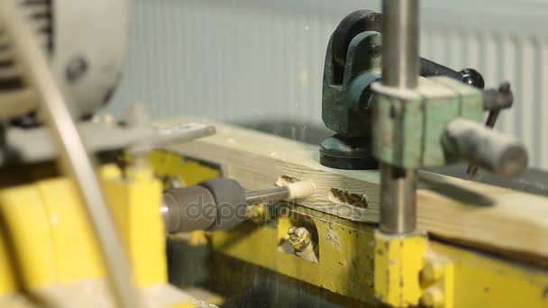 Banco eléctrico taladro máquina perforadora tablero de madera — Vídeos de Stock