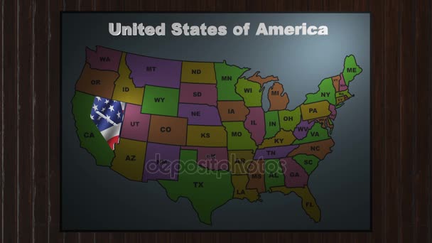 Nevada pull out from USA states abbreviations map — Stock Video