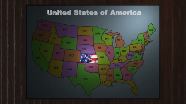 Kansas pull out from USA states abbreviations map — Stock Video