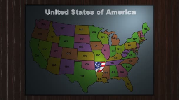 Arkansas uitlichten van afkortingen kaart van de Staten van de V.s. — Stockvideo