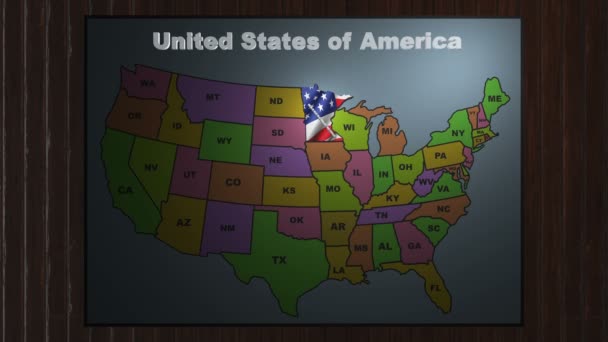 Mapa de las abreviaturas de Minnesota pull out from USA states — Vídeo de stock
