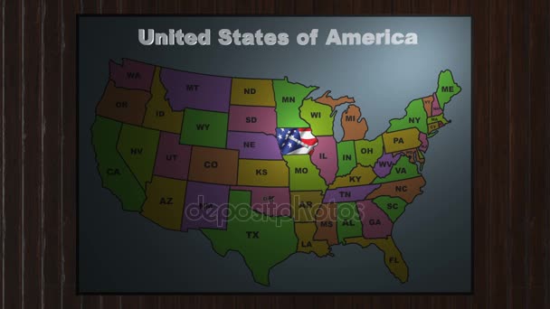Iowa pull out from USA states abbreviations map — Stock Video