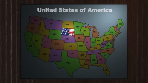 South Dakota pull out from USA states abbreviations map — Stock Video