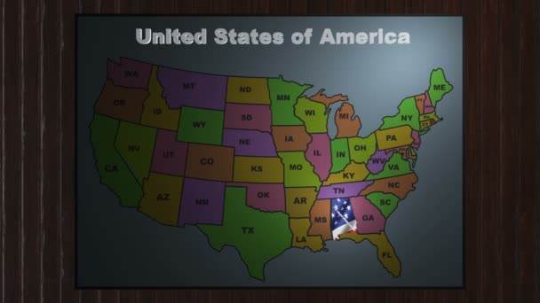 Alabama retira-se dos EUA Estados Unidos mapa abreviaturas — Vídeo de Stock