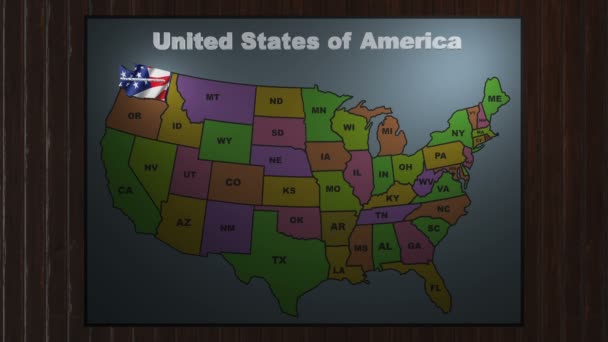 Mapa de abreviaturas de Washington sacar de Estados Unidos — Vídeos de Stock