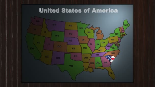 Carolina do Sul retira-se dos EUA Estados Unidos mapa abreviaturas — Vídeo de Stock