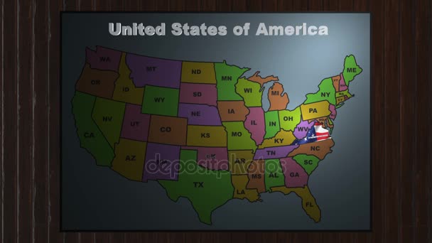 Virginia vytáhnout z mapy zkratky států Usa — Stock video