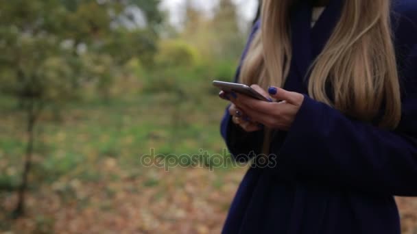 Midsection de la mujer navegando por la red en el teléfono inteligente — Vídeos de Stock