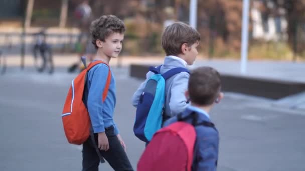 Studenti delle scuole primarie a piedi a scuola — Video Stock