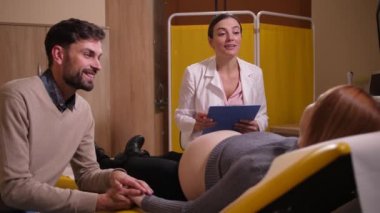 Doctor making notes consultating pregnant woman