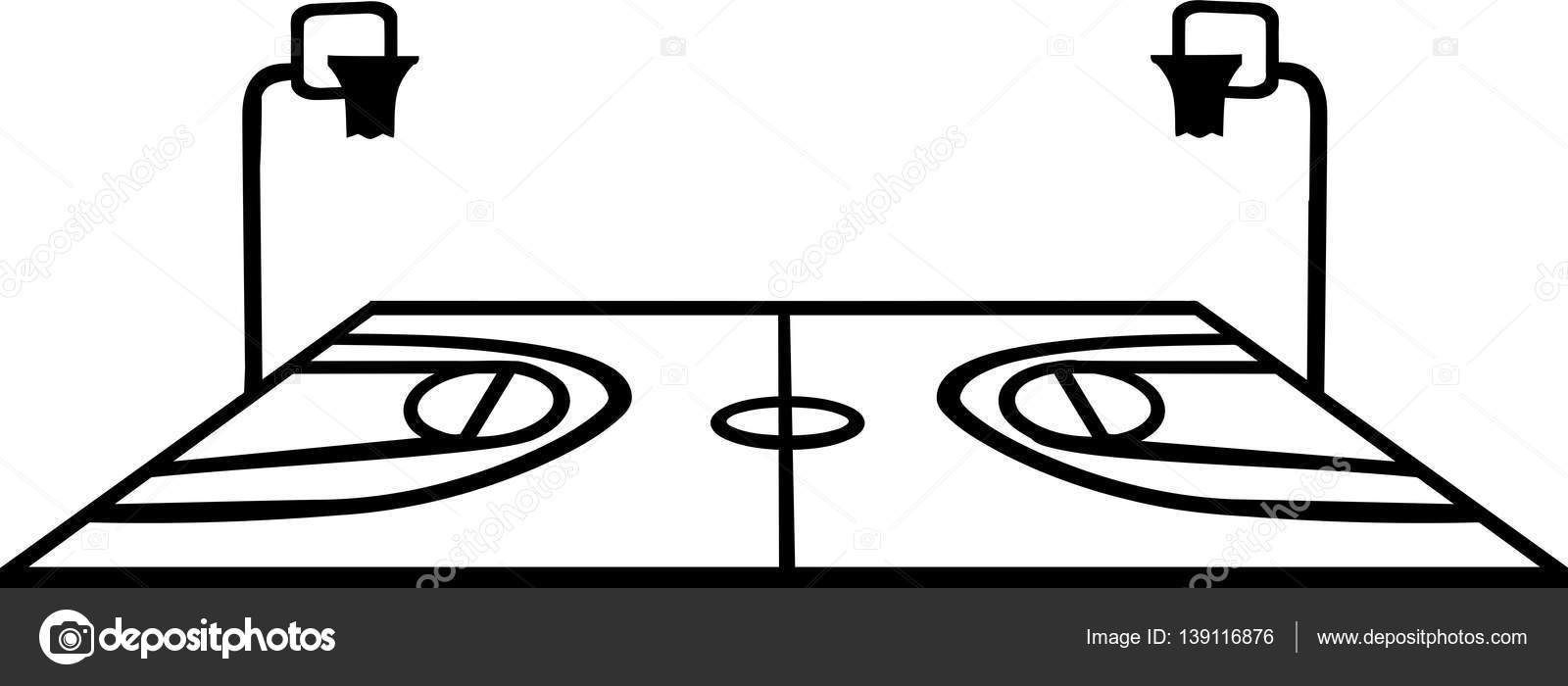 Basketballfeld mit Perspektive auf weißem Hintergrund — Stockvektor