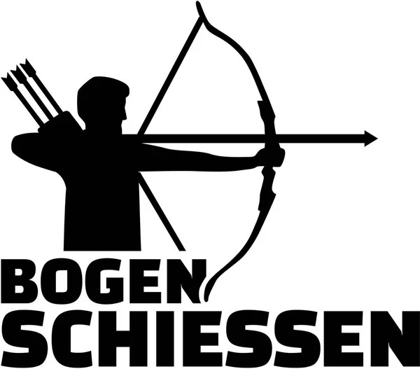 Boogschieten silhouet met de Duitse naam van sport — Stockvector