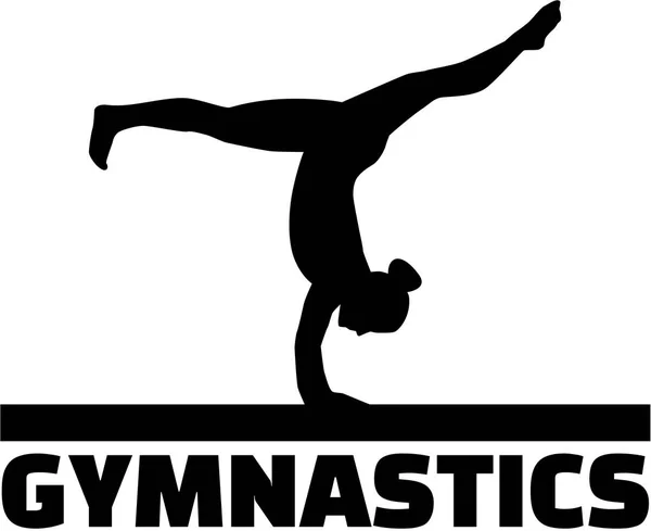 Спортивное слово с гимнасткой на бревне — стоковый вектор