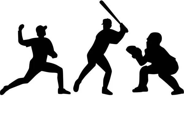 Conjunto de siluetas de jugador de béisbol — Vector de stock