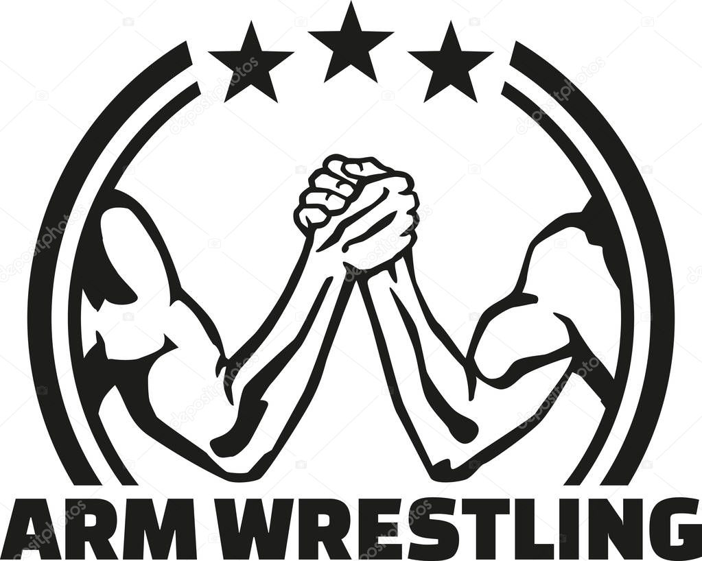 Arm wrestling lable with word