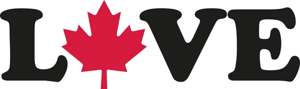 Slovo láska s kanadský javorový list — Stockový vektor