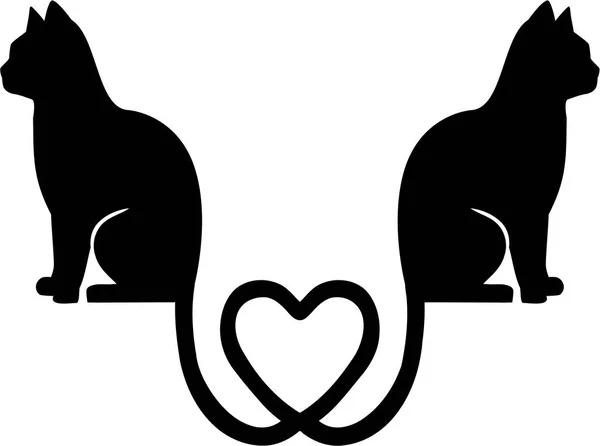 Chats assis avec cœur — Image vectorielle