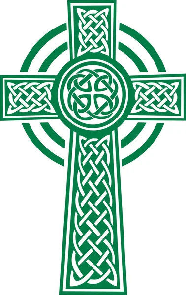 Green celtic cross with details — Stock Vector