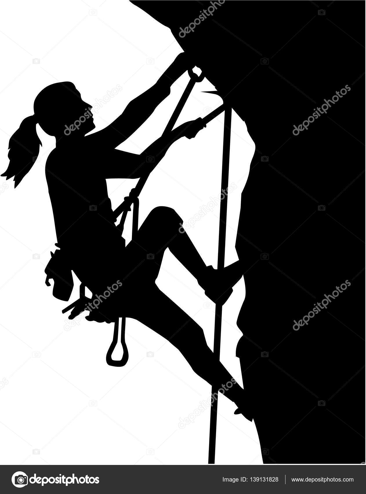 Female climber silhouette in ropes an a rock Stock Vector Image by