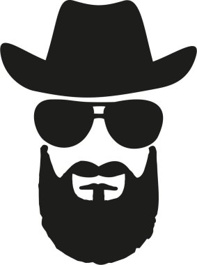 Kovboy Kral Batı şapka, güneş gözlüğü ve tam sakal