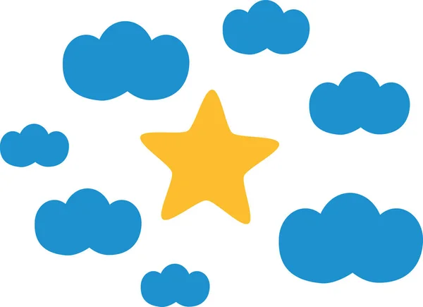 Wolken met ster in de middelste pictogrammen — Stockvector