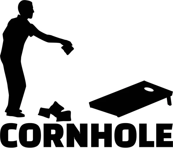 Cornhole jeu avec la silhouette et le nom du jeu — Image vectorielle