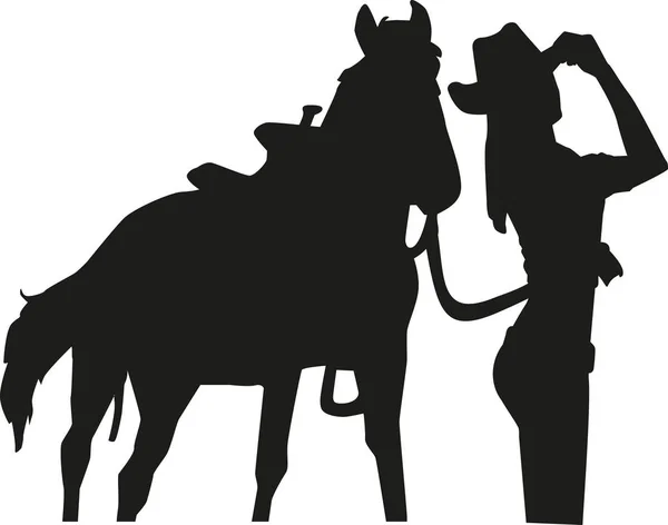 Cowgirl with horse silhouette — Stock Vector