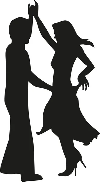 Silhueta de dança de casal feliz — Vetor de Stock