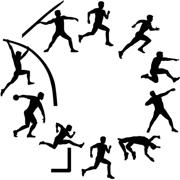 Decathlon silhouettes in circle shape — Stock Vector