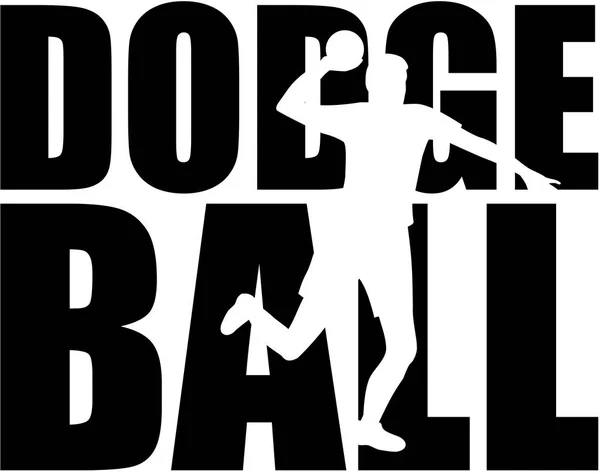 Dodgeball palavra com silhueta jogador — Vetor de Stock