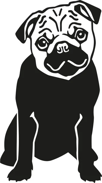 Pug cão sentado — Vetor de Stock