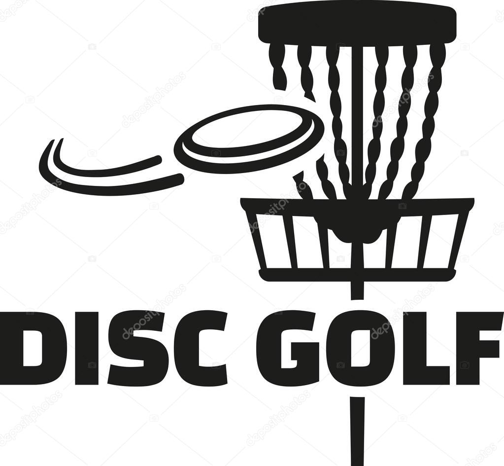 Disc golf with basket and frisbee — Stock Vector