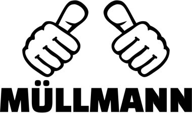 Başparmak ile Alman çöp adam. T-Shirt tasarım.